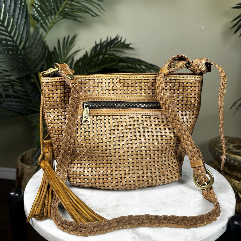 Patricia Nash Banyoles Cross body leather 2 Tassels woven Boho